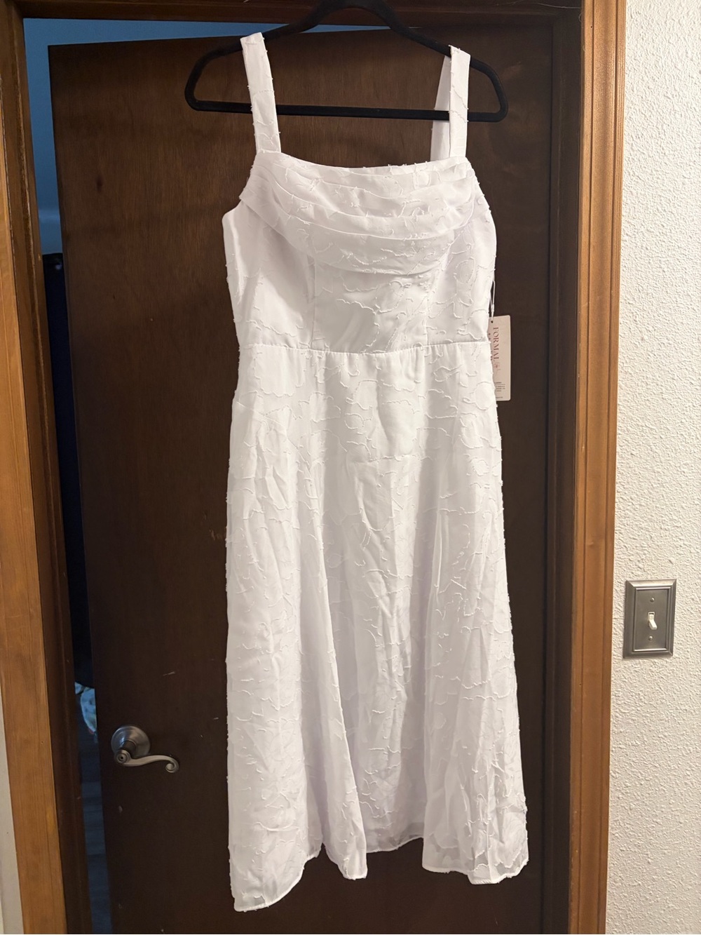 White Square-Neck Midi Dress with Floral Lace- Graduation/Wedding Dress - Picture 2 of 7
